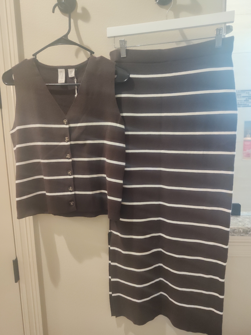 NWT Joie Brown & White Striped Knit Skirt Set - Women Size M